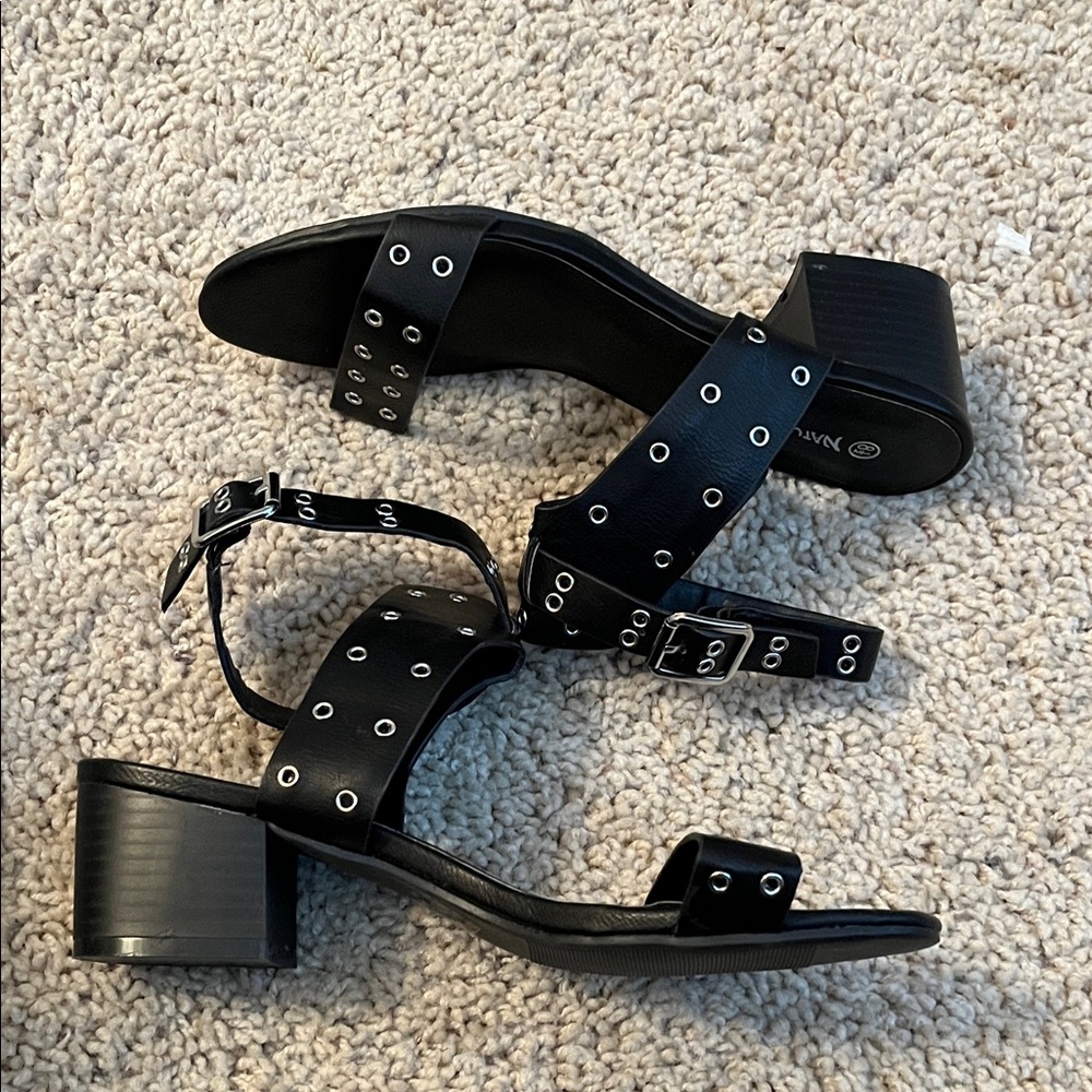 Grommet  block heel sandals